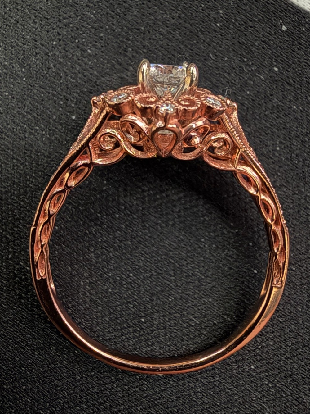 Rose Gold Filigree Engagement Ring with Clear Center Stone